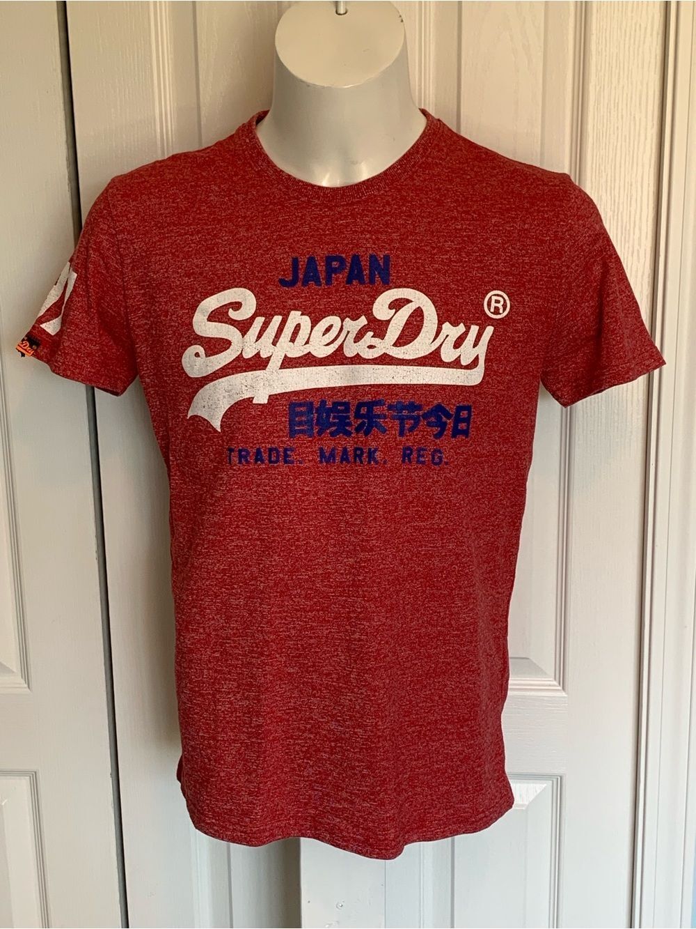 Superdry Men's Red Graphic Logo Tee with White & Blue Print